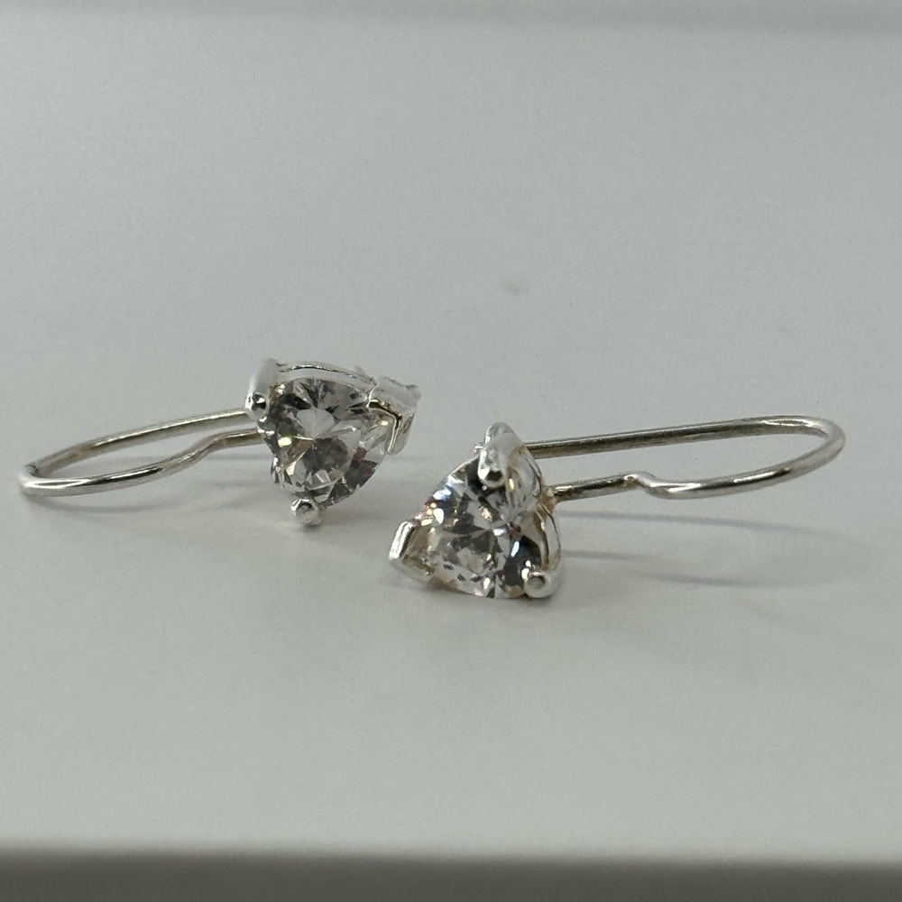 925 Silver Heart CZ Drop Earrings - Picture 3 of 13